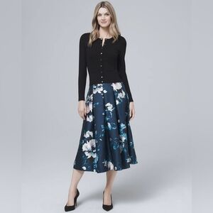 White House Black Market river teal print full skirt 4 NWT $160